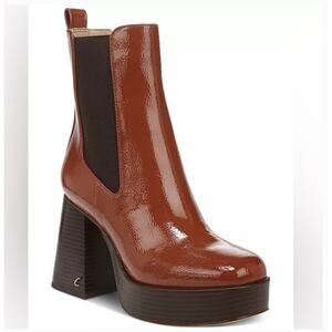 Sam Edelman Circus Stace Platform Booties 7 Cognac Brown Patent Ankle Boots